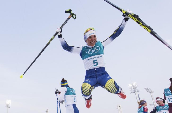 Charlotte Kalla Olympic Champion 2018 Cross Country Skiing-15 km Skiathlon 7.5 Classical+7.5 Free Style-women